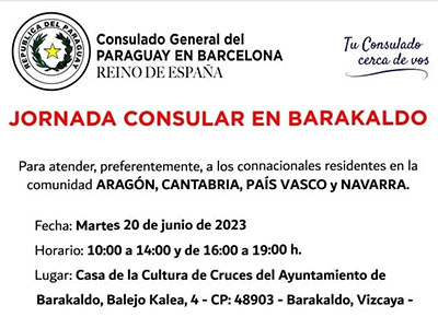 El próximo 20 de junio Jornada Consular del Paraguay en Barakaldo